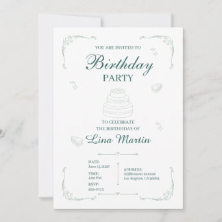 Convite de Aniversário Elegante em Verde Sage