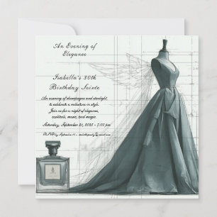 Convite de Aniversário Elegante Esboço de Moda