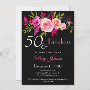 Convite de Aniversário Elegante Floral 50 e Fabulo