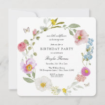Convite de Aniversário Elegante Floral Borboleta