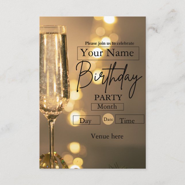 Convite de Aniversário Elegante para Brinde de Cha (Frente)