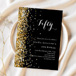 Convite de aniversário elegante para ouro negro<br><div class="desc">Para uma elegante festa de aniversário 50th (ou qualquer idade). Um clássico fundo negro. Decorado com confete de ouro. Personalize e adicione um nome e detalhes da parte. 1 folha = 1 convite impresso de borda a borda.</div>