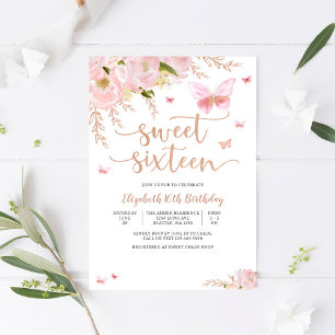 Convite de Aniversário Elegante para Sweet Sixteen