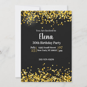 Convite de Aniversário Elegante Preto e Dourado
