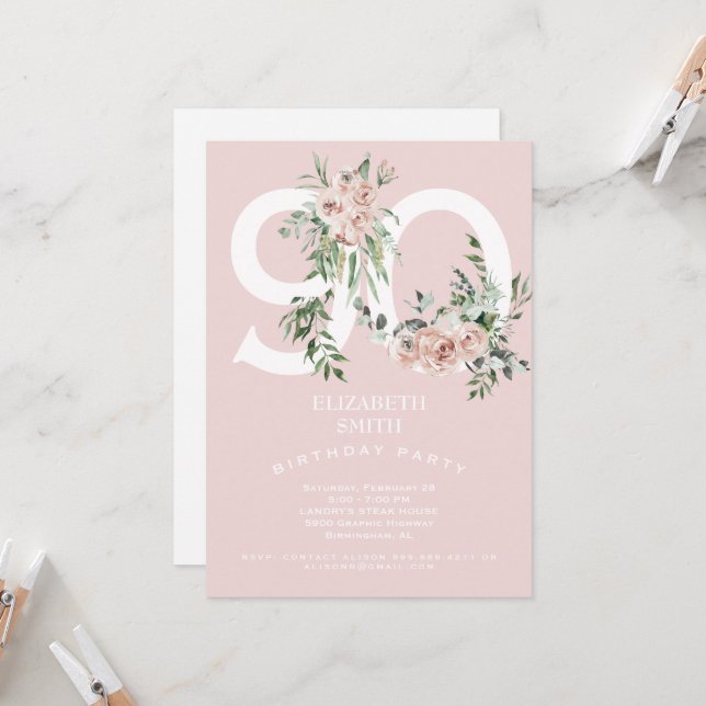 Convite de aniversário Elegante rosa (Frente/Verso In Situ)