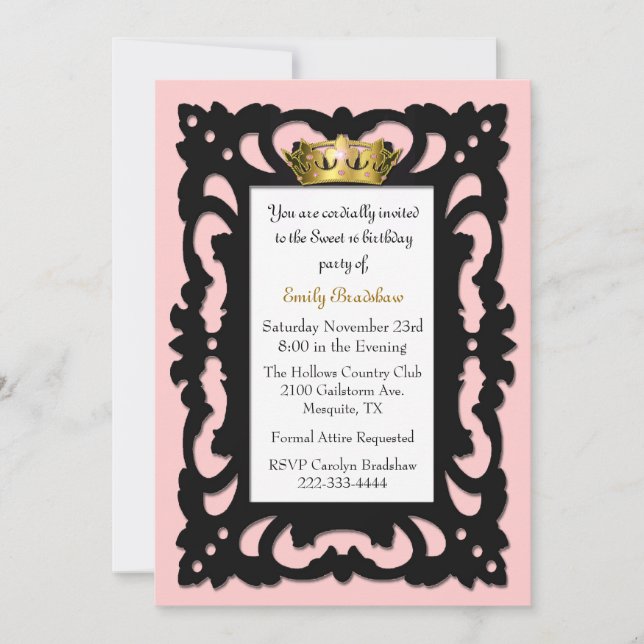Convite de aniversário Elegante Sweet 16 (Frente)