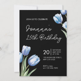 Convite de Aniversário Elegante Tulipa Azul