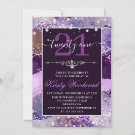 Convite de Aniversário em Ágata Brilhante Roxo e R