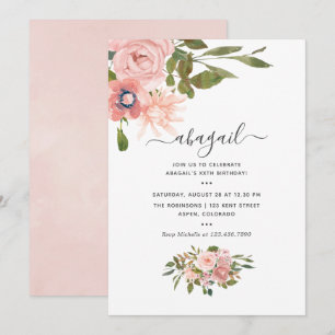 Convite de aniversário em aquarela floral Bege e D
