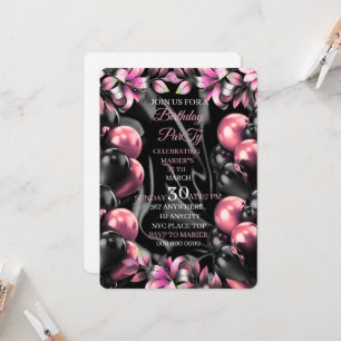 Convite de Aniversário em Aquarela Rosa Feminino