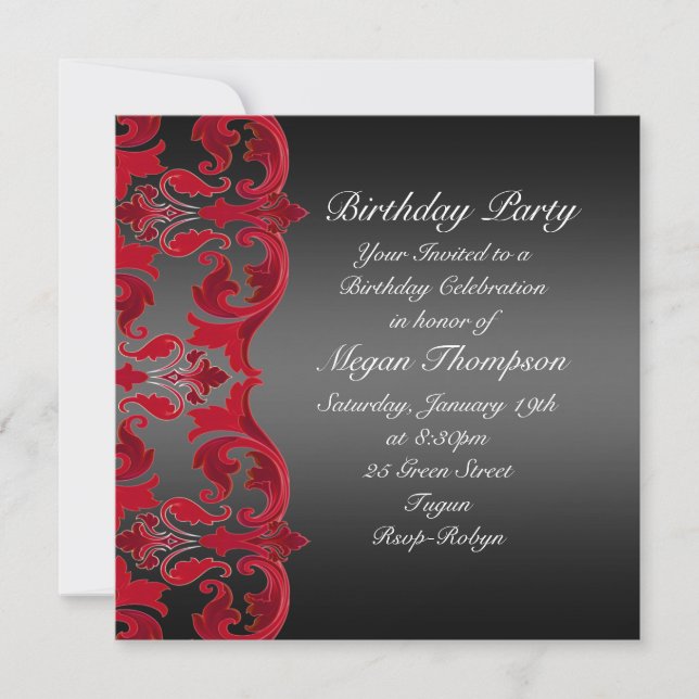 Convite de Aniversário em Damask com Redemoinho Ve (Frente)
