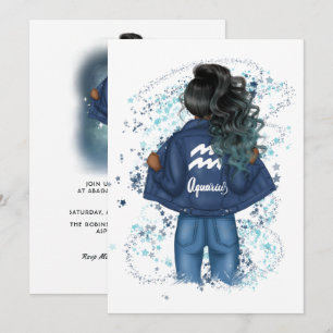 Convite de Aniversário em Denim Chic para Aquário