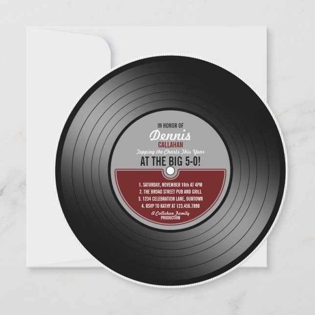 Convite de Aniversário em Disco de Vinil (Frente)