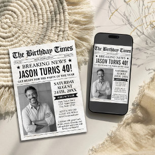 Convite de Aniversário em Jornal Antigo Personaliz