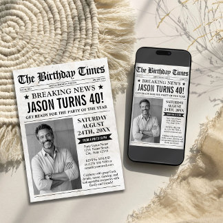Convite de Aniversário em Jornal Antigo Personaliz