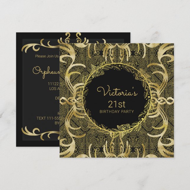 Convite de Aniversário em Ouro Elegante (Frente/Verso)