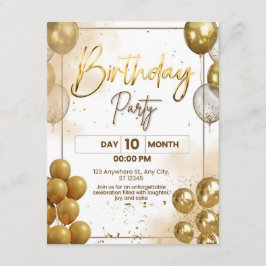 Convite de Aniversário em Ouro Elegante para Acomp