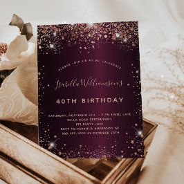 Convite de aniversário em rosa bordô dourado