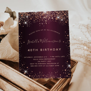 Convite de aniversário em rosa bordô dourado