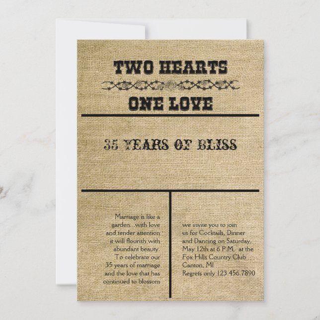 Convite de Aniversário em Sacaria Ocidental (Frente)