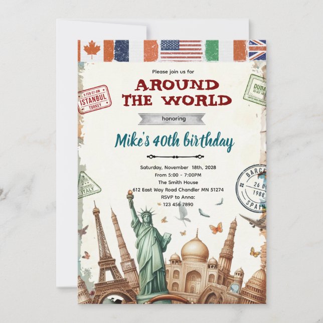 Convite de Aniversário em Volta ao Mundo (Frente)