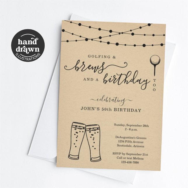 Convite de aniversário Engraçado de Golfe e Cervej (Criador carregado)