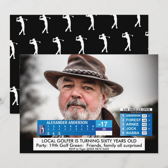Convite de Aniversário Engraçado para Homens Golf  (Frente/Verso)