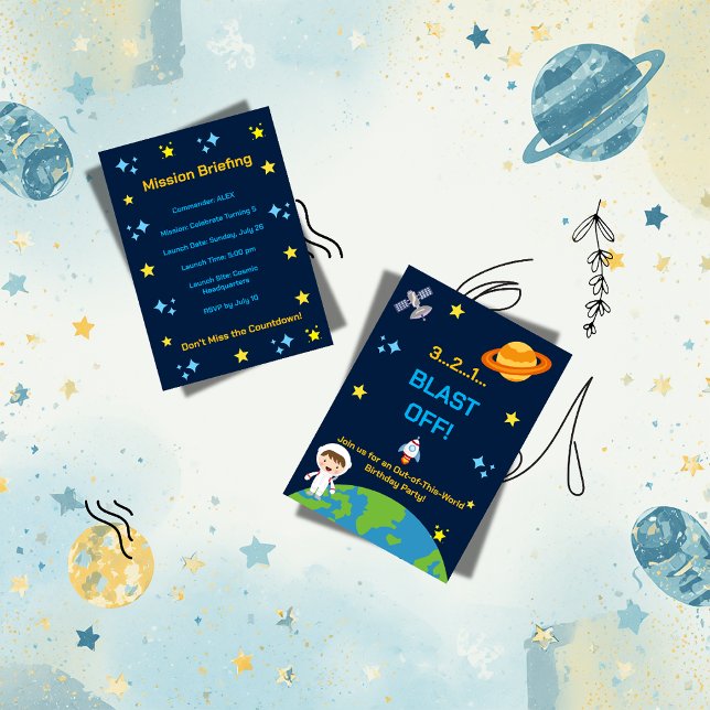 Convite de Aniversário Espacial Astronauta | 3 2 1 (Criador carregado)