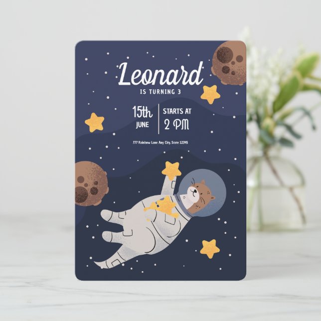 Convite de Aniversário Espacial Astronauta, Espaço (Em pé/Frente)