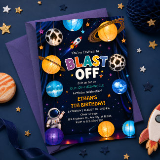 Convite de Aniversário Espacial Blast Off para Men