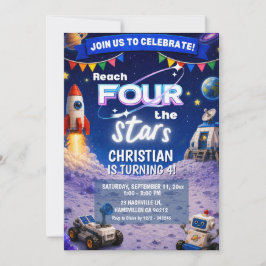 Convite de aniversário espacial Bricks Reach FOUR 
