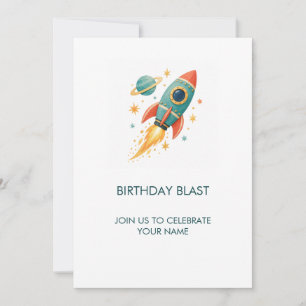 Convite de Aniversário Espacial Desejos de Foguete