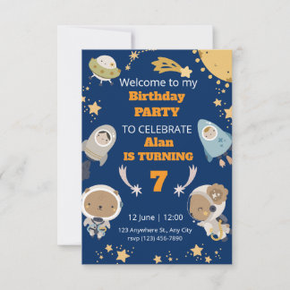 Convite de Aniversário Espacial Fofo