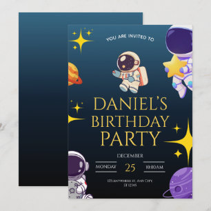 Convite de Aniversário Espacial para Crianças,