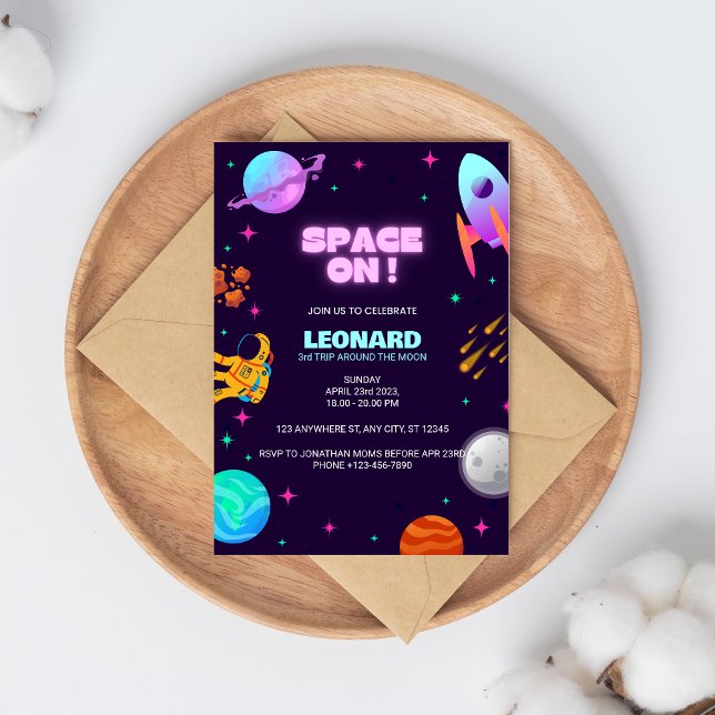 Convite de Aniversário Espaço Azul Roxo (Criador carregado)