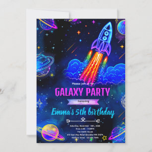 Convite de Aniversário Espaço Galáxia Neon