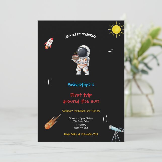 CONVITE DE ANIVERSÁRIO ESPAÇO PRETO (Em pé/Frente)