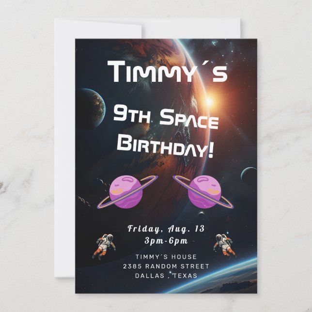 Convite de Aniversário Espaço Sideral Espaçoso (Frente)
