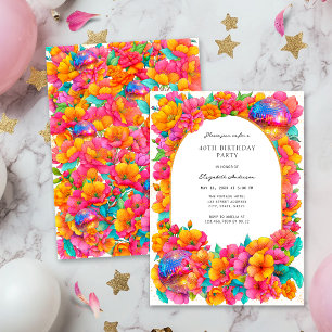 Convite de Aniversário Espelhado Floral Brilhante