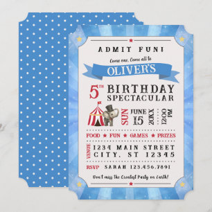 Convite de Aniversário Espetacular de Circo (Azul)
