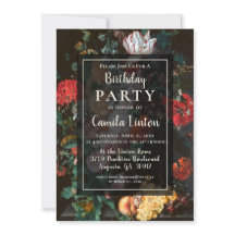 Convite de aniversário estético floral escuro