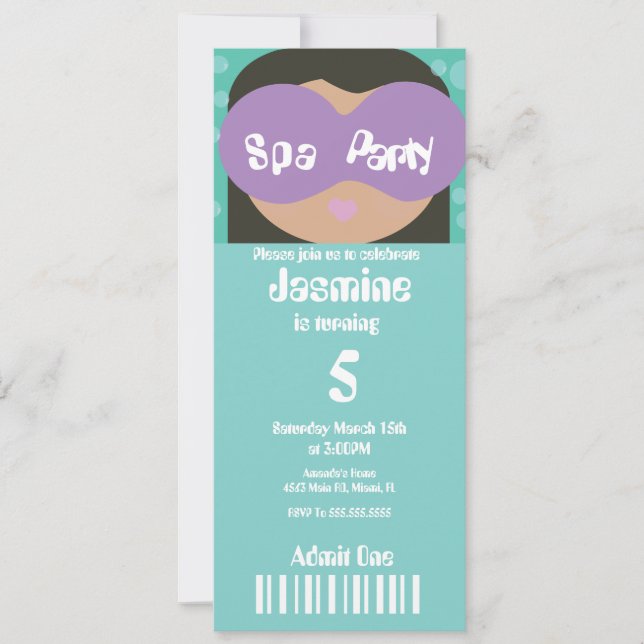 Convite de Aniversário Estilo Bilhete de Spa Belez (Frente)