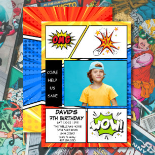 Convite de Aniversário Estilo Quadrinhos Pop Art