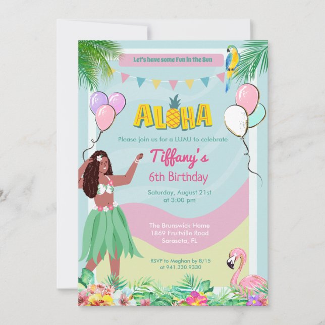 Convite de Aniversário Étnico Aloha Luau Tropical (Frente)