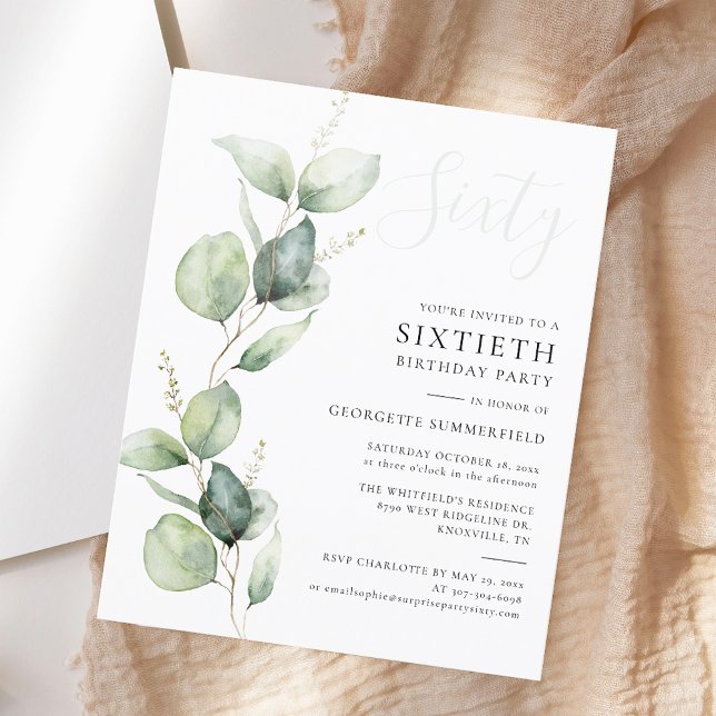 Convite de aniversário Eucalyptus 60th (Eucalyptus Budget 60th Birthday Party Invitation)