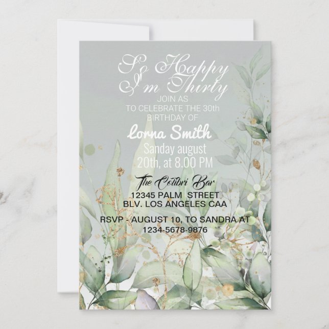 Convite de Aniversário| Eucalyptus Greenery Waterc (Frente)