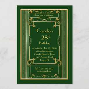 Convite de aniversário, excelente Gatsby, verde