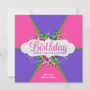 Convite de Aniversário Exótico de Renda Roxa Rosa