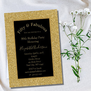 Convite de Aniversário Fabuloso 50 Brilho Ouro Pre