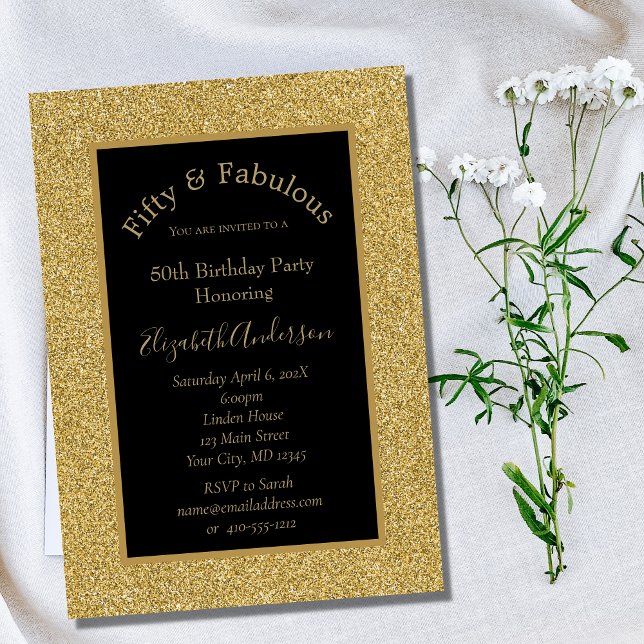 Convite de Aniversário Fabuloso 50 Brilho Ouro Pre (Criador carregado)